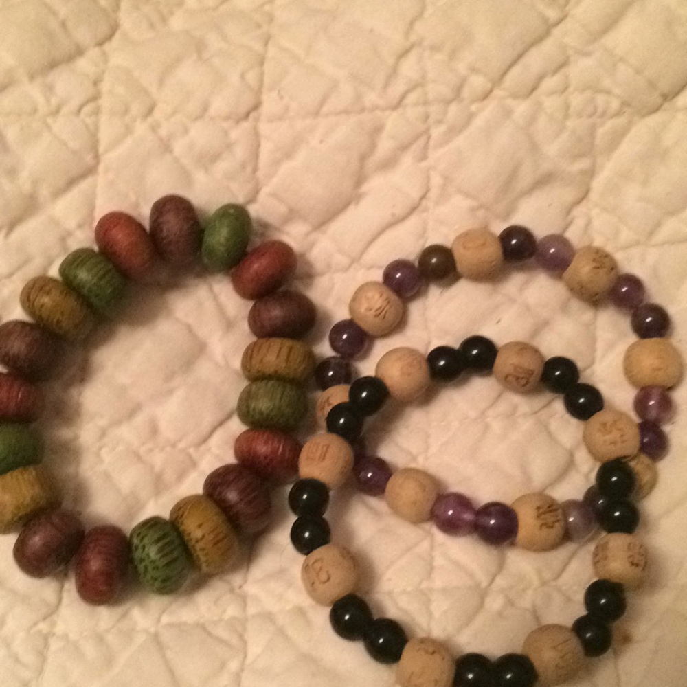 3 wooden bead bracelets-stretchy